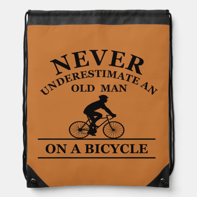 never underestimate an old man on a bicycle  drawstring bag (Front)