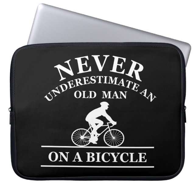 never underestimate an old man on a bicycle  laptop sleeve (Front)