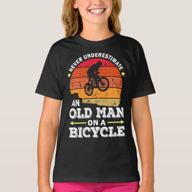 Never Underestimate An Old Man On A Bicycle T-Shirt (Front)
