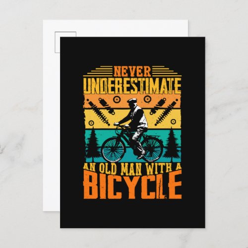 Never Underestimate An Old Man On A Bike Invitation Postcard