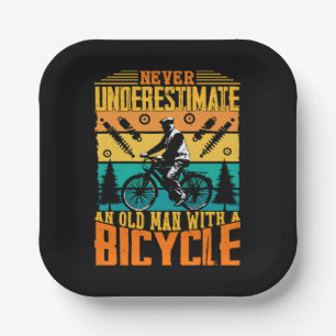 Never Underestimate An Old Man On A Bike Paper Plates