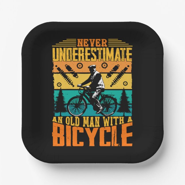 Never Underestimate An Old Man On A Bike Paper Plates (Front)