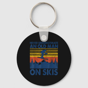 Never Underestimate An Old Man On Skis Funny Winte Keychain