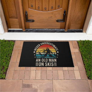 Never Underestimate An Old Man On Skis Retro Doormat