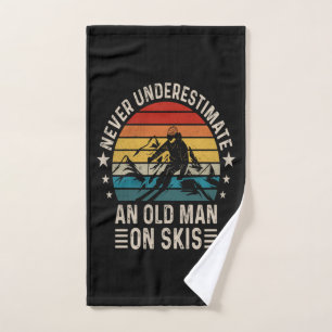 Never Underestimate An Old Man On Skis Retro Hand Towel