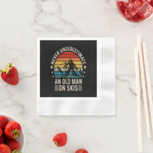 Never Underestimate An Old Man On Skis Retro Napkins