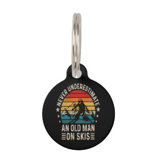 Never Underestimate An Old Man On Skis Retro Pet ID Tag