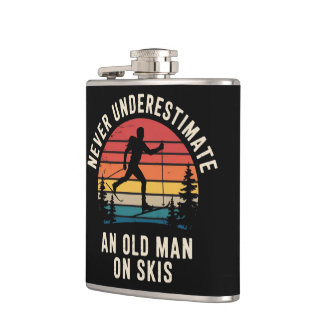 Never Underestimate an Old Man on Skis Skiing Flask