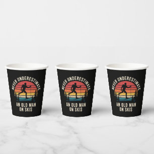 Never Underestimate an Old Man on Skis Skiing Trip Paper Cups