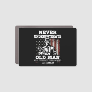 Never Underestimate An Old Man - Patriotic US Vete Car Magnet