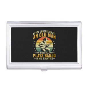 Never Underestimate An Old Man Plays Banjo Business Card Case