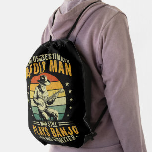 Never Underestimate An Old Man Plays Banjo Drawstring Bag