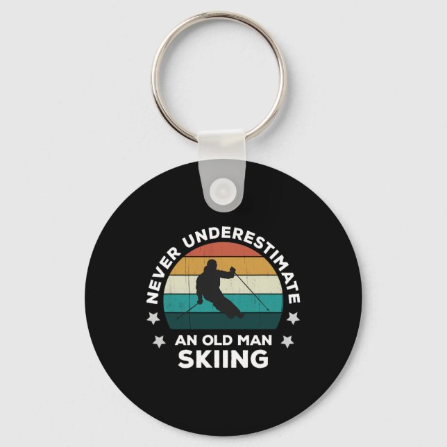 Never Underestimate An Old Man Skiing Fun Snow Slo Keychain (Front)