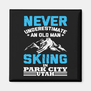 Never underestimate an old man skiing in Utah Magnet