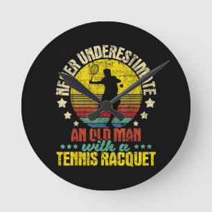 Never Underestimate An Old Man - Tennis Racket Spo Round Clock