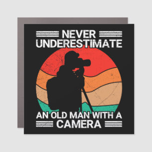 Never Underestimate An Old Man With A Camera Car Magnet