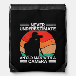 Never Underestimate An Old Man With A Camera Drawstring Bag