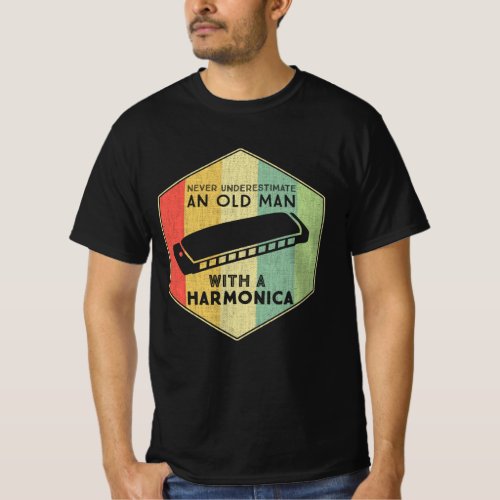 Never Underestimate An Old Man With A Harmonica T_Shirt