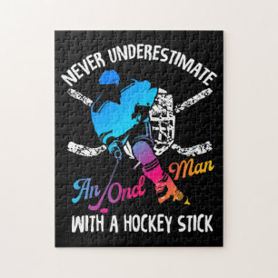 Never Underestimate An Old Man With A Hockey Stick Jigsaw Puzzle