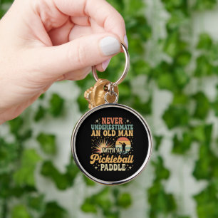 Never-Underestimate An Old Man With A Pickleball Keychain