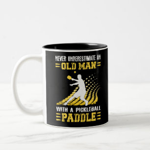 Never Underestimate An Old Man With A Pickleball P Two-Tone Coffee Mug
