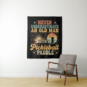 Never-Underestimate An Old Man With A Pickleball  Tapestry