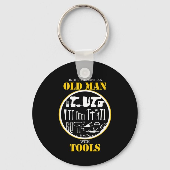 Never Underestimate An Old Man With Tools Handyman Keychain (Front)