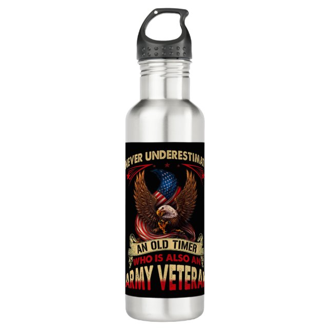 Never Underestimate An Old Timer Who Is Also An Ar Stainless Steel Water Bottle (Front)
