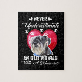 Never Underestimate an old woman with a schnauzer Jigsaw Puzzle