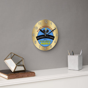 Never Underestimate name with a Pickleball paddle Round Clock