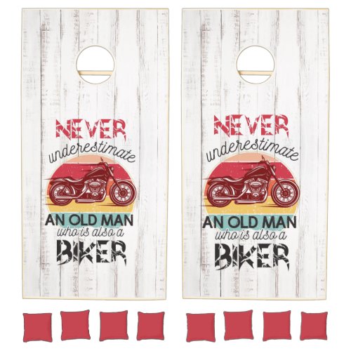 Never Underestimate Old Man Biker Cornhole Set