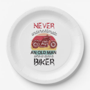 Never Underestimate Old Man Biker Paper Plates