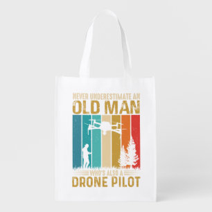 Never Underestimate Old Man Drone Pilot Grocery Bag