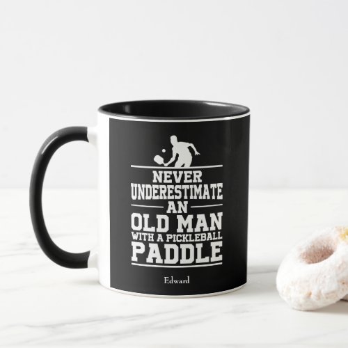Never Underestimate Old Man Funny Black Pickleball Mug