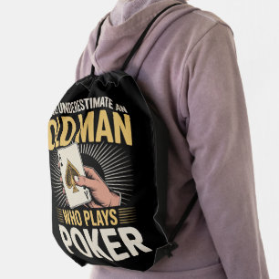 Never Underestimate Old Man Poker Card Drawstring Bag