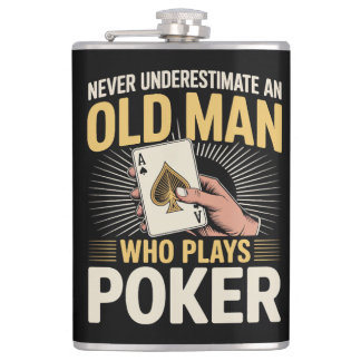 Never Underestimate Old Man Poker Card Flask