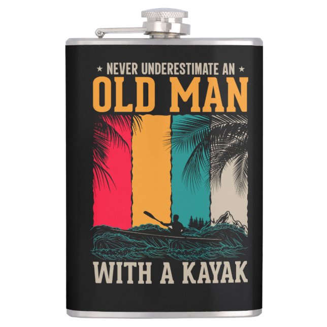 Never Underestimate Old Man With Kayak Flask (Front)