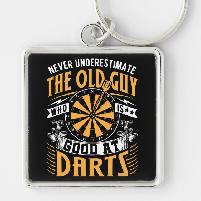 Never Underestimate Old School Dart Players Keychain (Front)