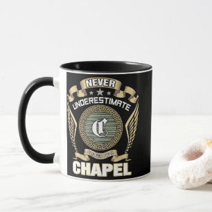 NEVER_UNDERESTIMATE_POWER_OF_A_CHAPEL MUG