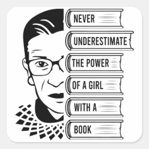 Never Underestimate Power of Girl With Book Square Sticker