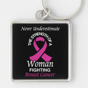 Never Underestimate/Ribbon/Woman...Breast Cancer Keychain