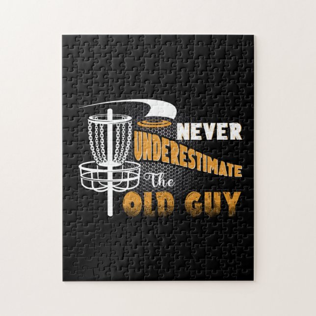 Never Underestimate The Old Guy Funny Disc Golf Jigsaw Puzzle (Vertical)
