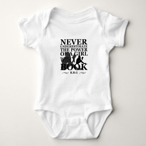 never underestimate the power of a girl with book baby bodysuit