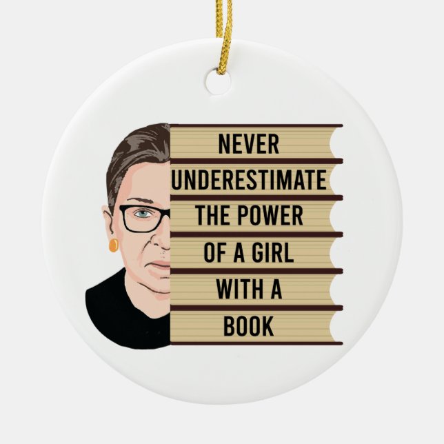 Never underestimate the power of a girl with book ceramic ornament (Front)
