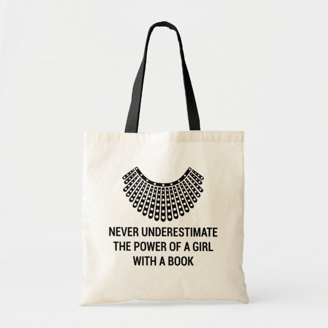 Never underestimate the power of a girl with book tote bag (Front)