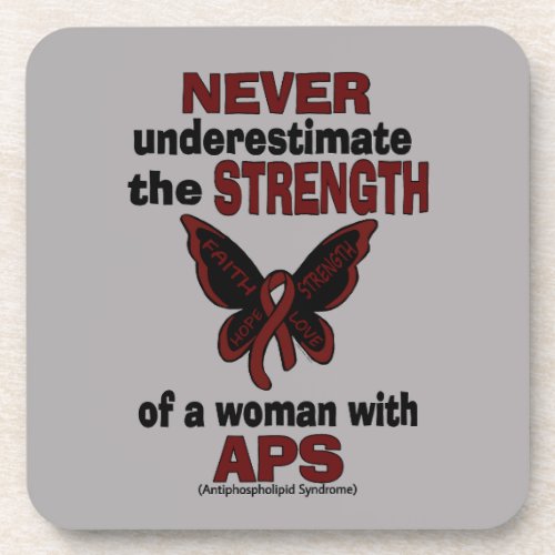 Never UnderestimateWomanButterflyAPS Beverage Coaster