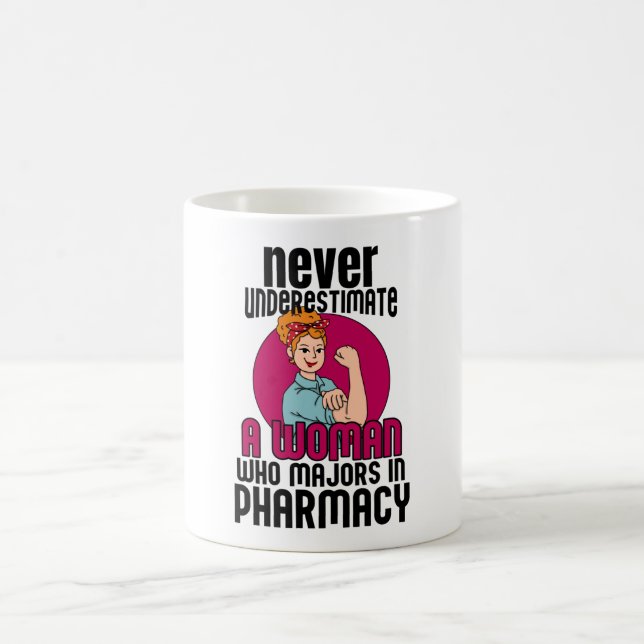 Never Underestimate Woman Pharmacy Coffee Mug (Center)