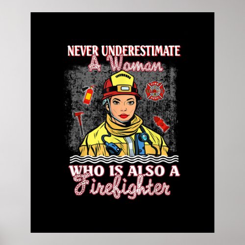 Never Underestimate Woman Who Is Also Firefighter Poster
