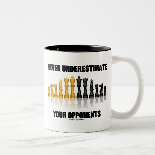 Never Underestimate Your Opponents (Chess Set) Two-Tone Coffee Mug (Right)