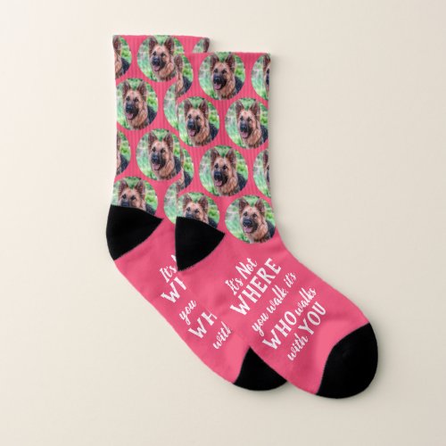 Never Walk Alone Cute Pink Pet Dog Photo Socks